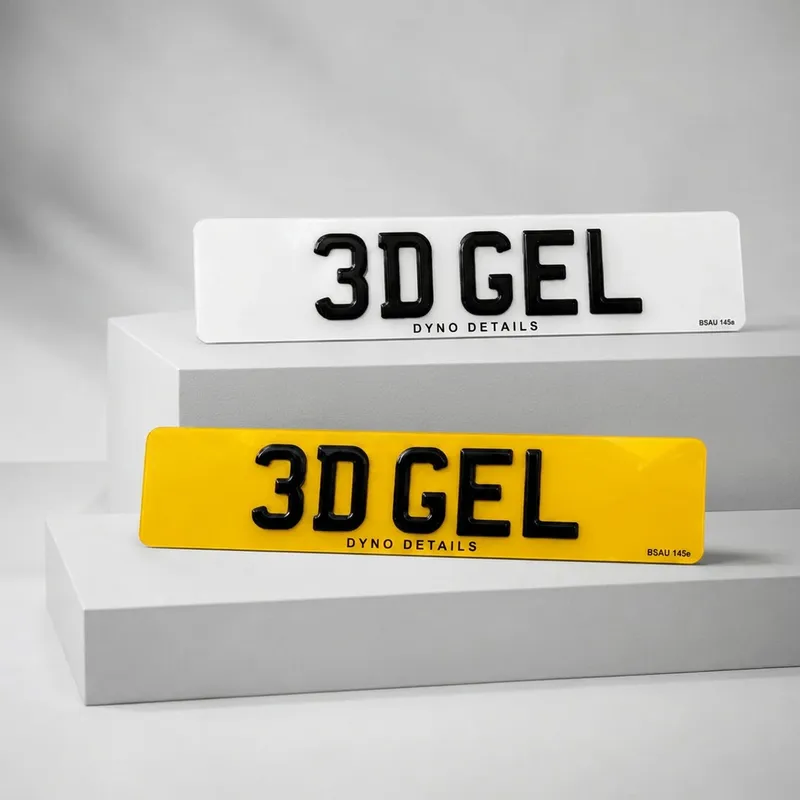 3D gel number plate with domed gel resin characters